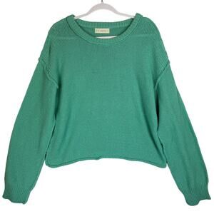 By Together Open Stitch Knit Pullover Sweater Women Size M Green Drop Shoulder